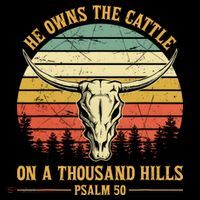 He Owns The Cattle On A Thousand Hills Bull Skull Christian Sustainable Bucket Hat