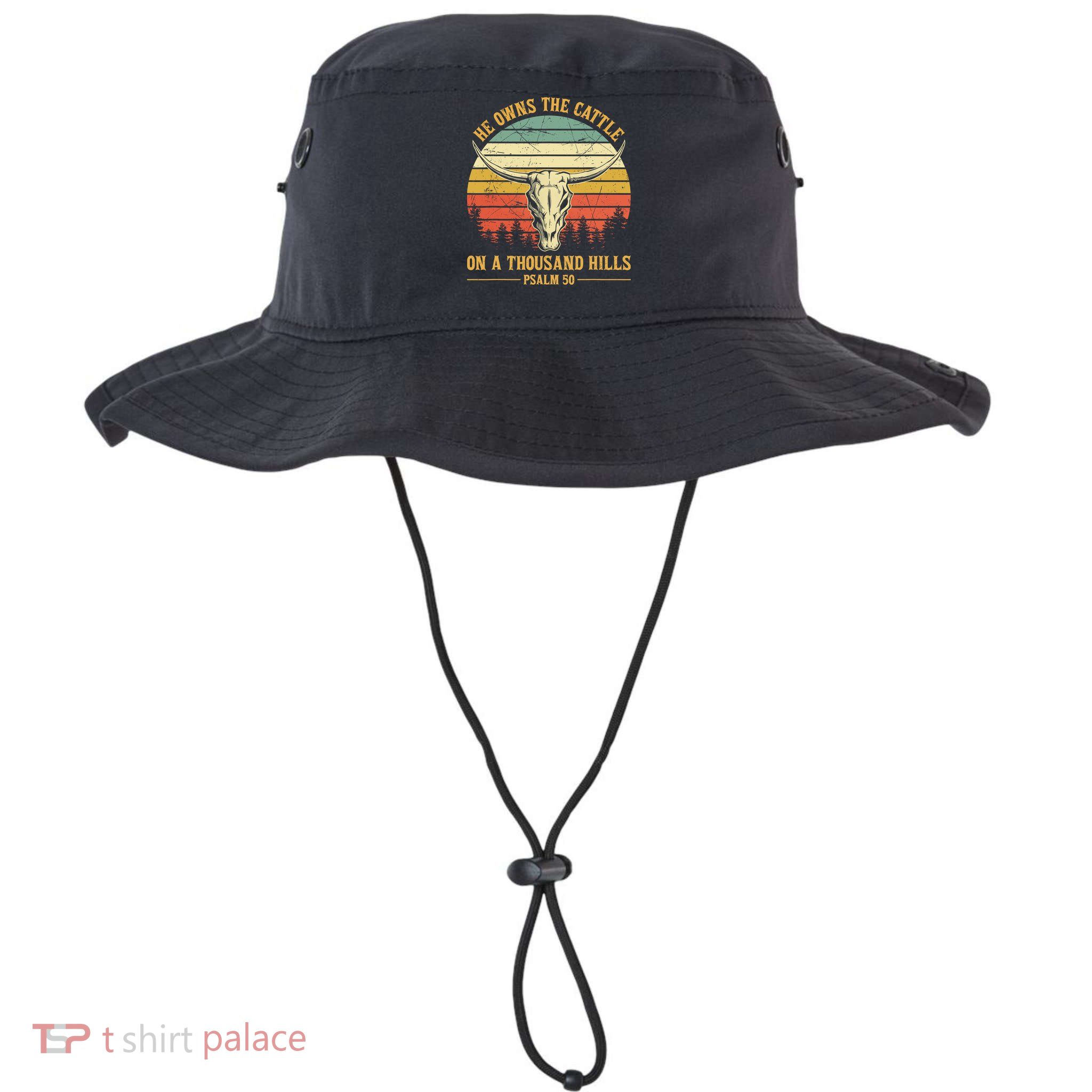 He Owns The Cattle On A Thousand Hills Bull Skull Christian Bucket Hat