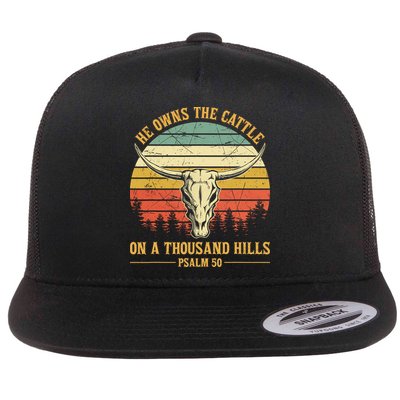 He Owns The Cattle On A Thousand Hills Bull Skull Christian Flatbill Hat