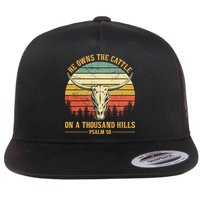 He Owns The Cattle On A Thousand Hills Bull Skull Christian Flat Bill Trucker Hat
