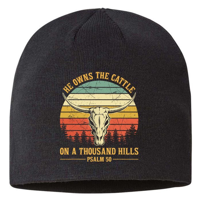 He Owns The Cattle On A Thousand Hills Bull Skull Christian Sustainable Beanie