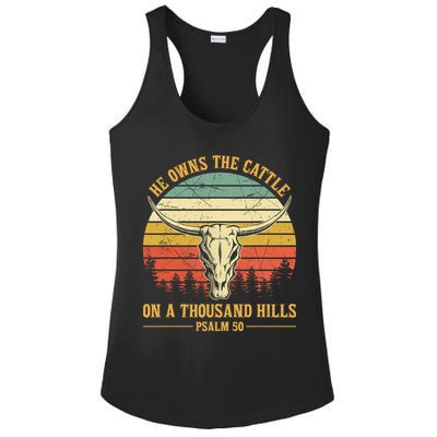 He Owns The Cattle On A Thousand Hills Bull Skull Christian Ladies PosiCharge Competitor Racerback Tank