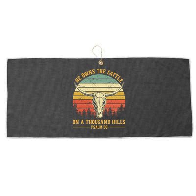 He Owns The Cattle On A Thousand Hills Bull Skull Christian Large Microfiber Waffle Golf Towel