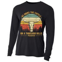 He Owns The Cattle On A Thousand Hills Bull Skull Christian Cooling Performance Long Sleeve Crew