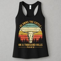 He Owns The Cattle On A Thousand Hills Bull Skull Christian Womens Tank Top
