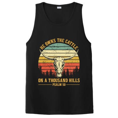 He Owns The Cattle On A Thousand Hills Bull Skull Christian PosiCharge Competitor Tank