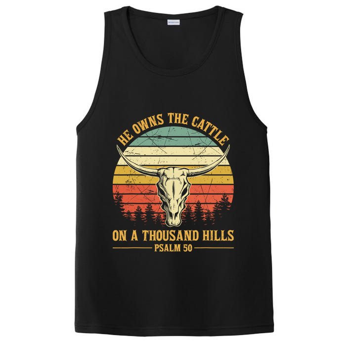 He Owns The Cattle On A Thousand Hills Bull Skull Christian PosiCharge Competitor Tank