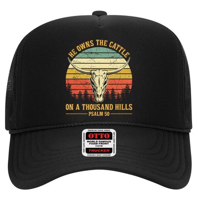 He Owns The Cattle On A Thousand Hills Bull Skull Christian Trucker Hat