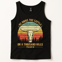 He Owns The Cattle On A Thousand Hills Bull Skull Christian Tank Top
