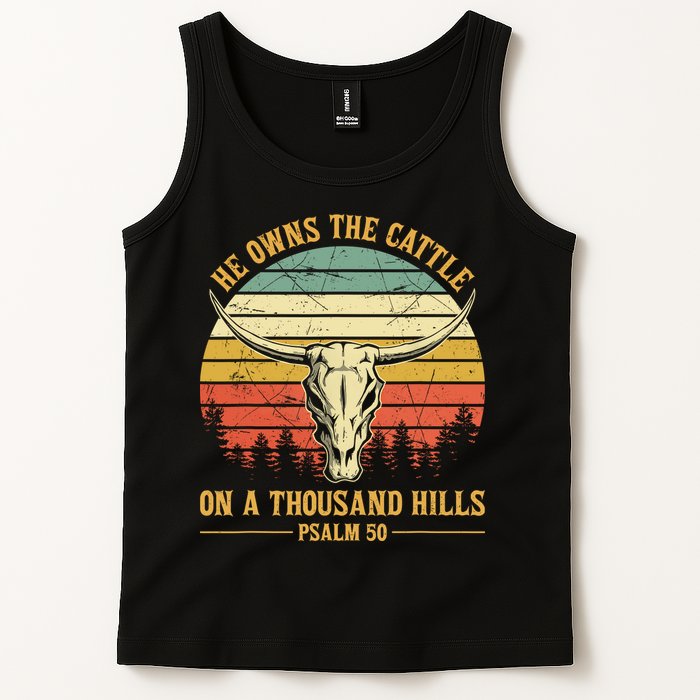 He Owns The Cattle On A Thousand Hills Bull Skull Christian Tank Top