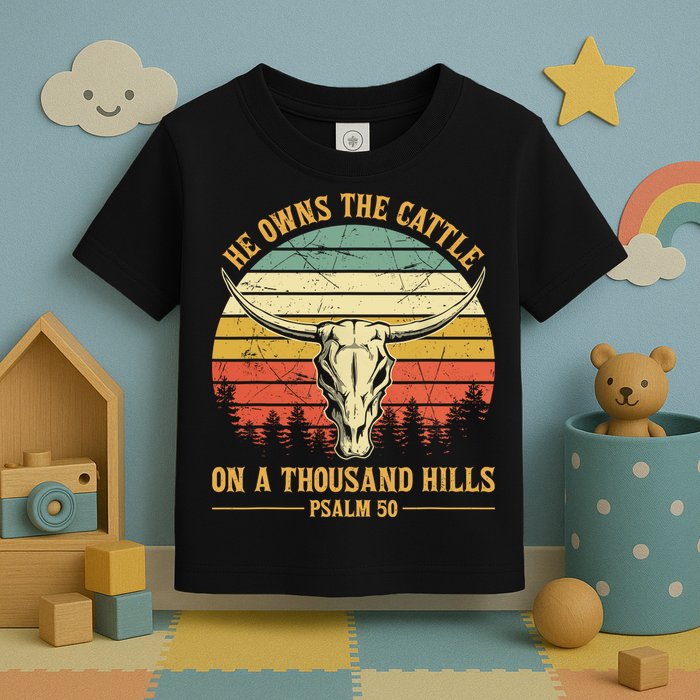 He Owns The Cattle On A Thousand Hills Bull Skull Christian Toddler T-Shirt