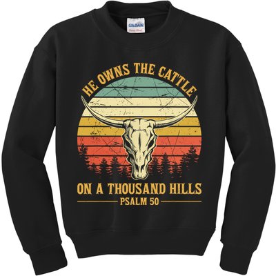 He Owns The Cattle On A Thousand Hills Bull Skull Christian Kids Sweatshirt