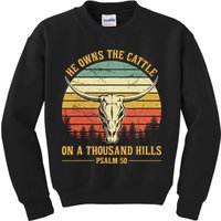 He Owns The Cattle On A Thousand Hills Bull Skull Christian Kids Sweatshirt
