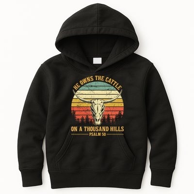 He Owns The Cattle On A Thousand Hills Bull Skull Christian Kids Hoodie