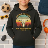 He Owns The Cattle On A Thousand Hills Bull Skull Christian Kids Hoodie