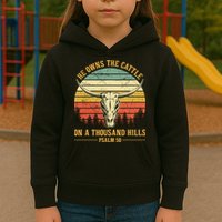 He Owns The Cattle On A Thousand Hills Bull Skull Christian Kids Hoodie