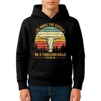 He Owns The Cattle On A Thousand Hills Bull Skull Christian Kids Hoodie