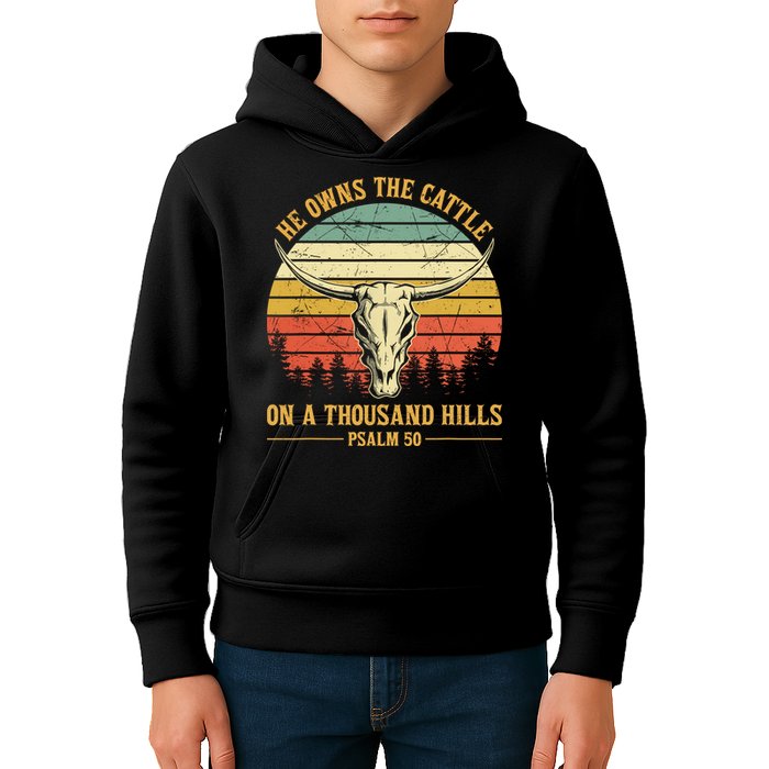 He Owns The Cattle On A Thousand Hills Bull Skull Christian Kids Hoodie