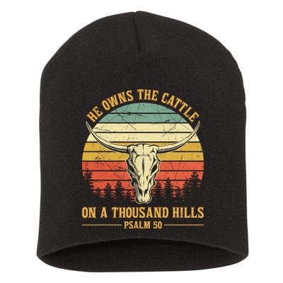He Owns The Cattle On A Thousand Hills Bull Skull Christian Short Acrylic Beanie