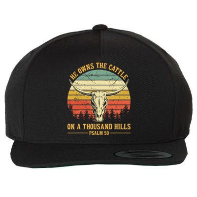 He Owns The Cattle On A Thousand Hills Bull Skull Christian Wool Snapback Cap