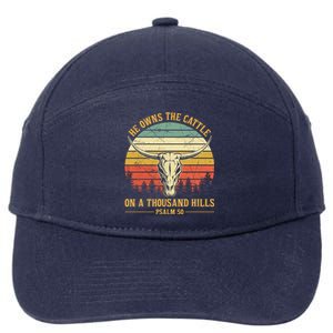 He Owns The Cattle On A Thousand Hills Bull Skull Christian 7-Panel Snapback Hat