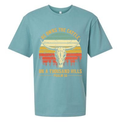 He Owns The Cattle On A Thousand Hills Bull Skull Christian Sueded Cloud Jersey T-Shirt