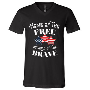 Home Of The Free Because Of The Brave Patriotic Flag V-Neck T-Shirt