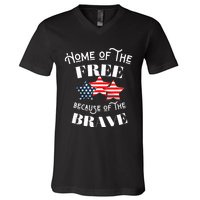 Home Of The Free Because Of The Brave Patriotic Flag V-Neck T-Shirt