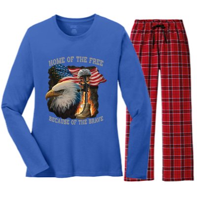 Home Of The Free Because Of The Brave 4th Of July Patriotic Meaningful Gift Women's Long Sleeve Flannel Pajama Set 