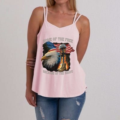 Home Of The Free Because Of The Brave 4th Of July Patriotic Meaningful Gift Women's Strappy Tank