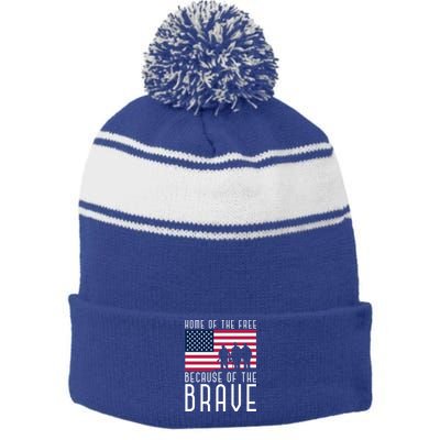 Home Of The Free Because Of The Brave Us Flag Proud Veteran Funny Gift Stripe Pom Pom Beanie