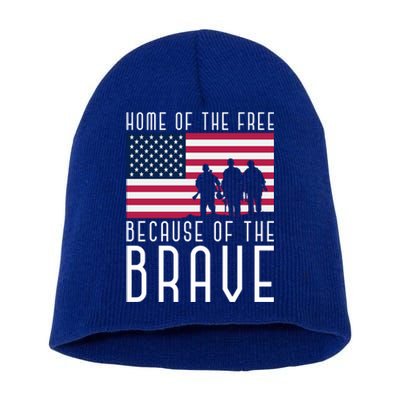 Home Of The Free Because Of The Brave Us Flag Proud Veteran Funny Gift Short Acrylic Beanie