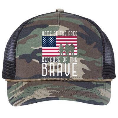 Home Of The Free Because Of The Brave Us Flag Proud Veteran Funny Gift Retro Rope Trucker Hat Cap