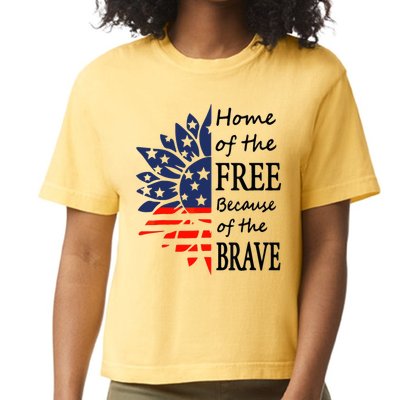 Home of the Free Because Brave 4th of July Armed Forces Day Comfort Colors Boxy T-Shirt
