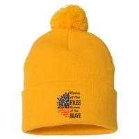 Home of the Free Because Brave 4th of July Armed Forces Day Pom Pom 12in Knit Beanie
