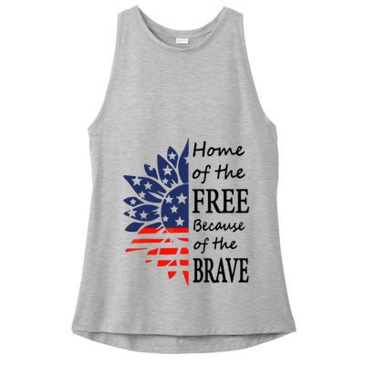 Home of the Free Because Brave 4th of July Armed Forces Day Ladies PosiCharge Tri-Blend Wicking Tank