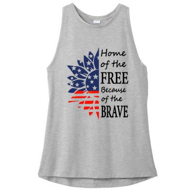 Home of the Free Because Brave 4th of July Armed Forces Day Ladies PosiCharge Tri-Blend Wicking Tank