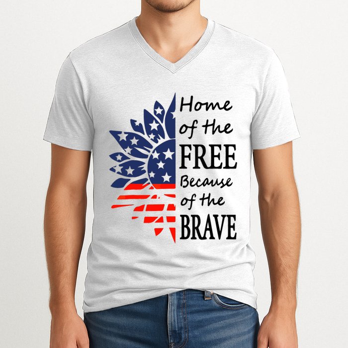 Home of the Free Because Brave 4th of July Armed Forces Day V-Neck T-Shirt