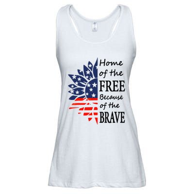 Home of the Free Because Brave 4th of July Armed Forces Day Ladies Essential Flowy Tank