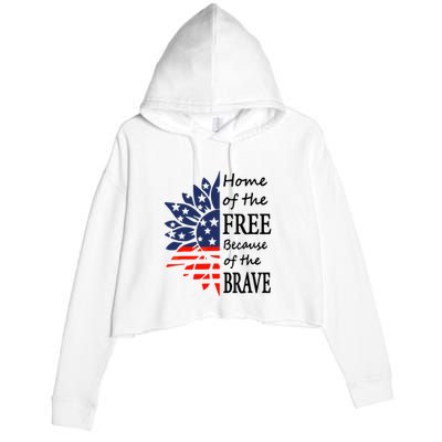 Home of the Free Because Brave 4th of July Armed Forces Day Crop Fleece Hoodie