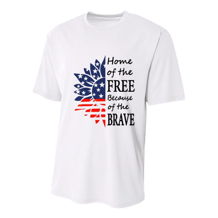 Home of the Free Because Brave 4th of July Armed Forces Day Youth Performance Sprint T-Shirt