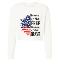 Home of the Free Because Brave 4th of July Armed Forces Day Cropped Pullover Crew