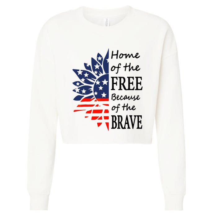 Home of the Free Because Brave 4th of July Armed Forces Day Cropped Pullover Crew