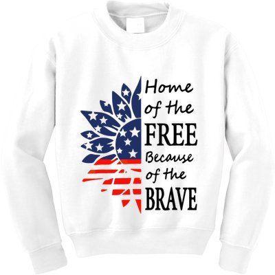 Home of the Free Because Brave 4th of July Armed Forces Day Kids Sweatshirt