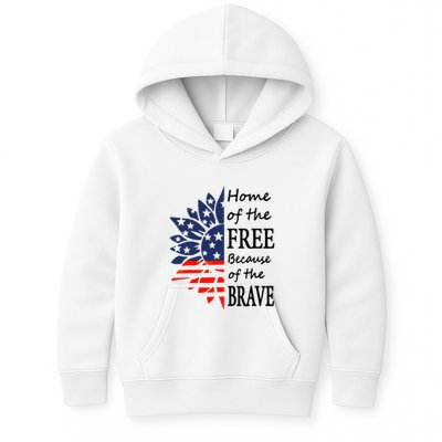 Home of the Free Because Brave 4th of July Armed Forces Day Kids Hoodie