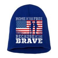 Home Of The Free Because Of The Brave Military American Flag Cute Gift Short Acrylic Beanie