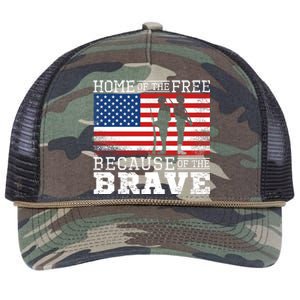 Home Of The Free Because Of The Brave Military American Flag Cute Gift Retro Rope Trucker Hat Cap