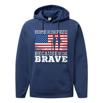 Home Of The Free Because Of The Brave Military American Flag Cute Gift Performance Fleece Hoodie