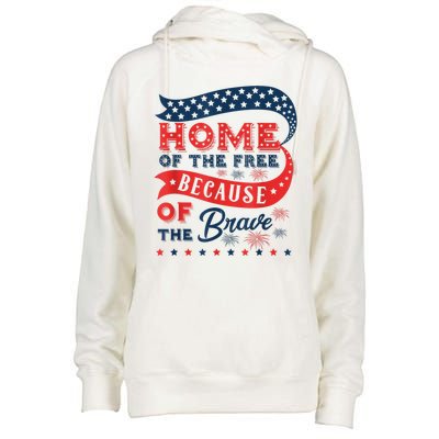 Home Of The Free Because Of The Brave Womens Funnel Neck Pullover Hood