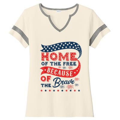 Home Of The Free Because Of The Brave Ladies Halftime Notch Neck Tee